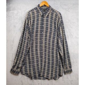 Vintage AVANTI Mens XL Shirt Geometric Plaid‎ Long Sleeve Rayon Pocket Gray